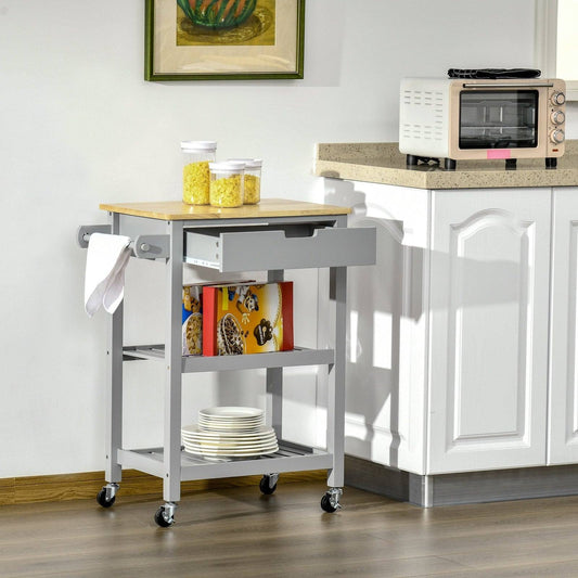 🍽️ Premium Kitchen Trolley Cart - Rubberwood Worktop & Wheels 🛒