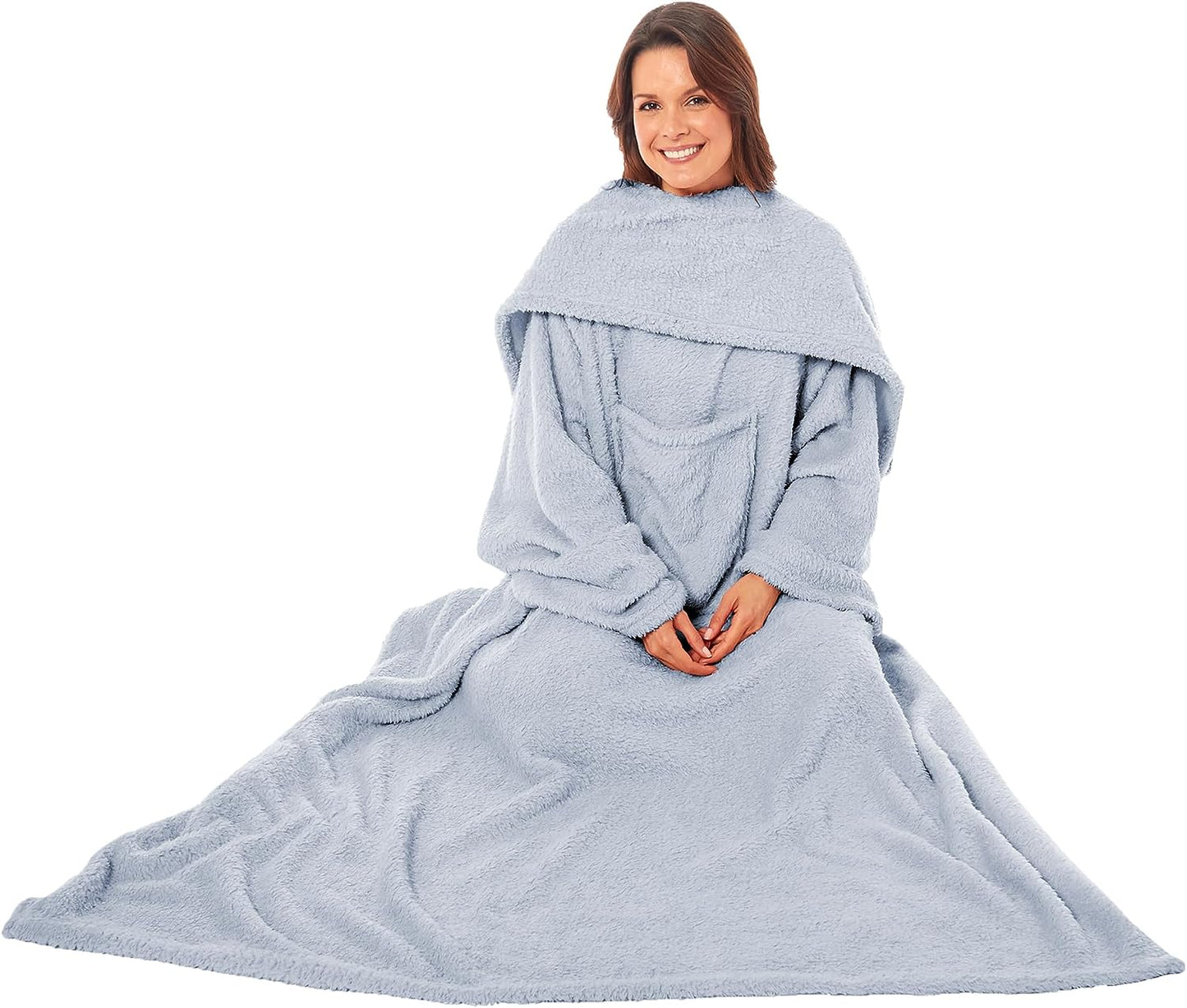Ultra Soft Cozy Fleece Wearable TV Blanket with Sleeves and Pocket Throw for Lounging and Reading for Women and Men 140x183cm Multiple Colors by OLIVIA ROCCO