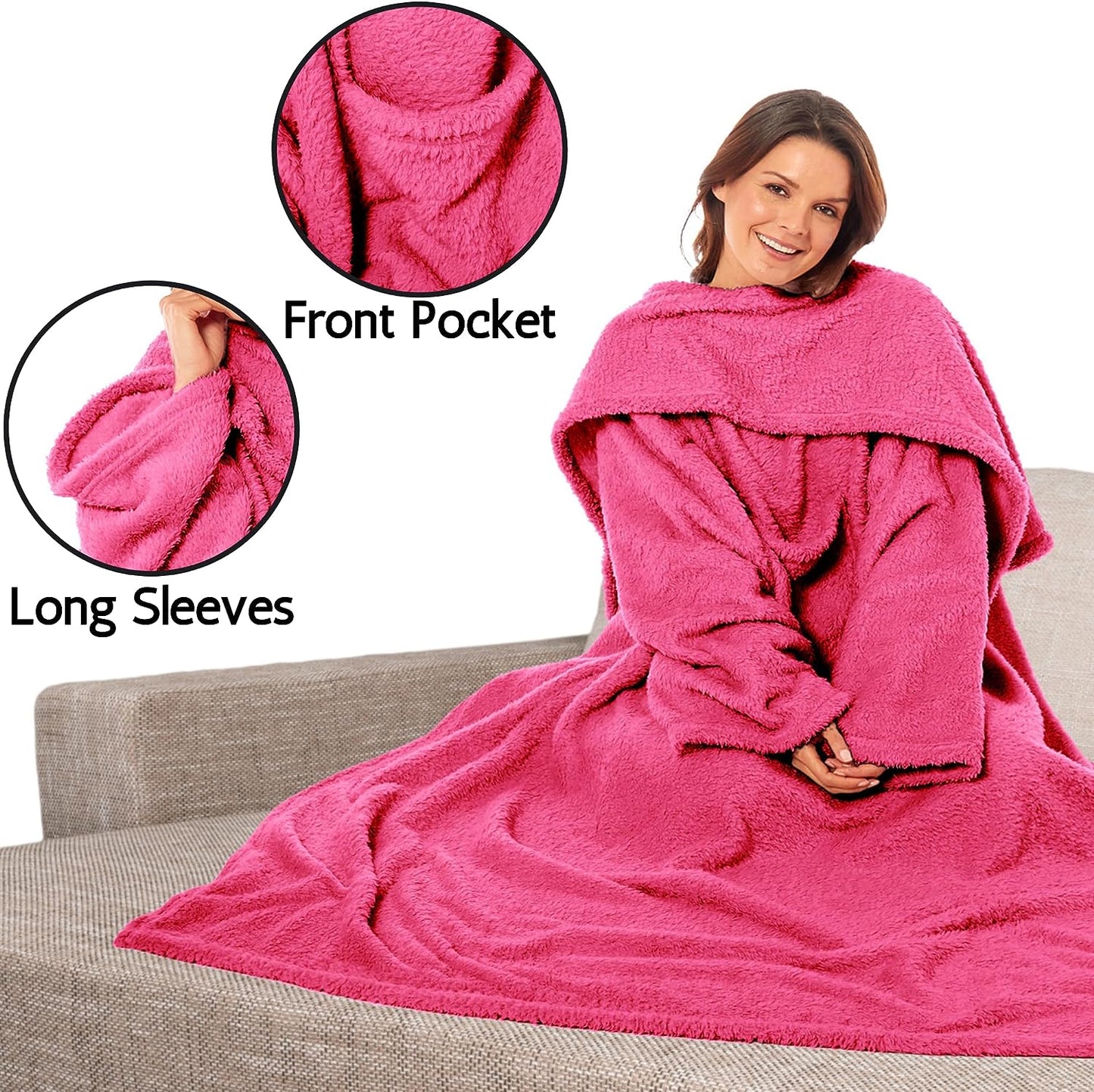 Ultra Soft Cozy Fleece Wearable TV Blanket with Sleeves and Pocket Throw for Lounging and Reading for Women and Men 140x183cm Multiple Colors by OLIVIA ROCCO