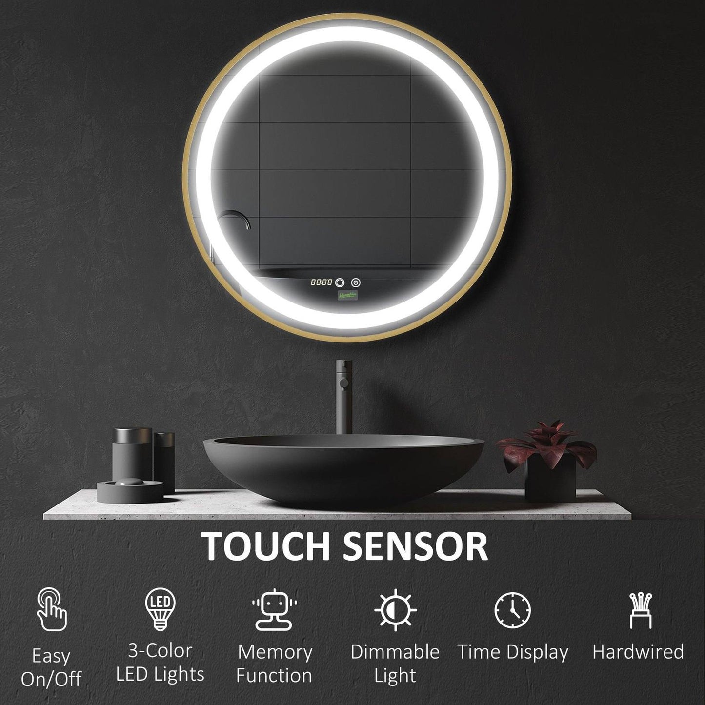 🪞 Kleankin Round LED Bathroom Mirror ✨ Illuminated Wall Mount Mirror