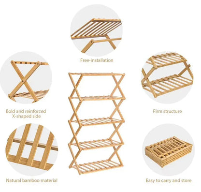 Modern 4-Tier Foldable Bamboo Shoe Rack - Eco-Friendly Entryway Storage