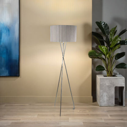 Pagazzi Sabella Tripod Floor Lamp Satin Nickel with Taupe Shade 150 cm