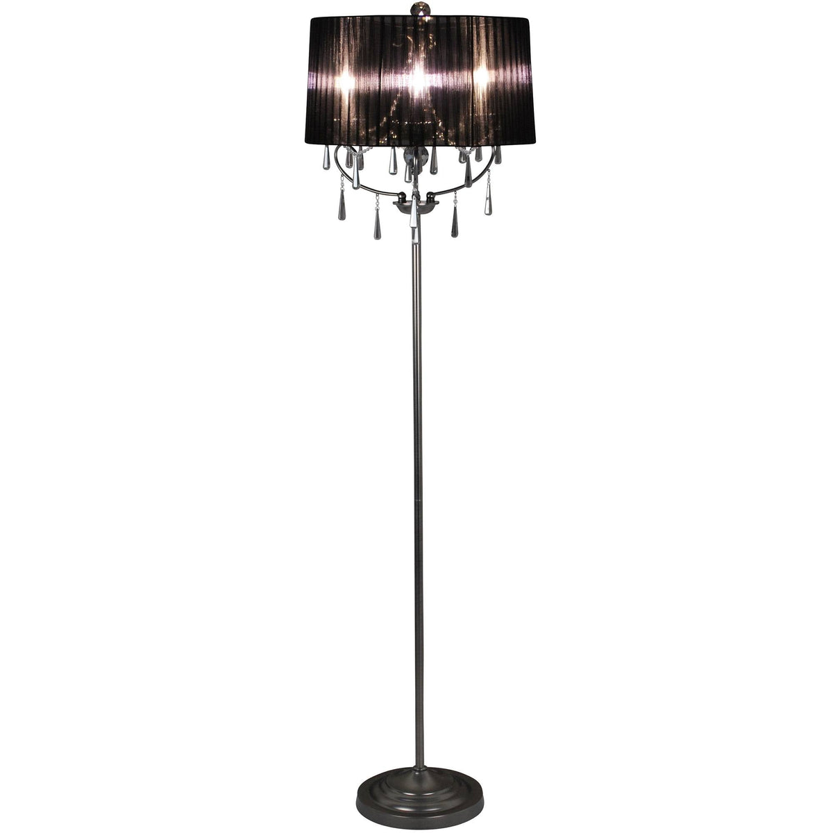 Pagazzi Volta Crystal Floor Lamp with Black Voile Shade 163 cm