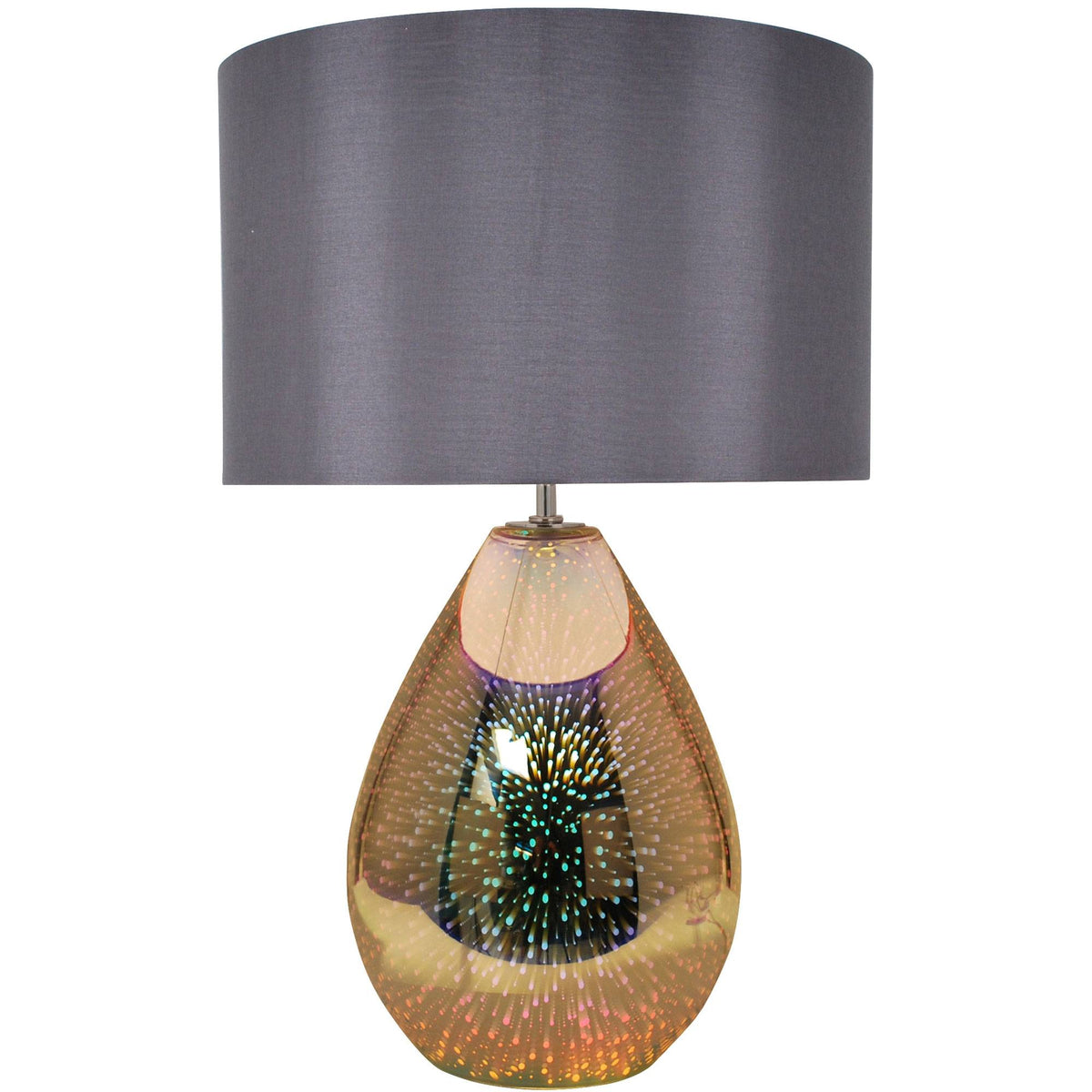 Pagazzi Geller Dual Lit Smoked Glass Table Lamp with Grey Shade 61 cm