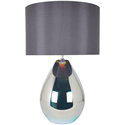 Pagazzi Geller Dual Lit Smoked Glass Table Lamp with Grey Shade 61 cm