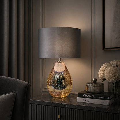Pagazzi Geller Dual Lit Smoked Glass Table Lamp with Grey Shade 61 cm