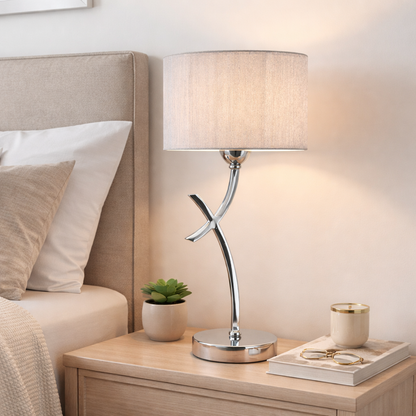 Pagazzi Justina Table Lamp Polished Chrome with Silver Thread Shade 43 cm