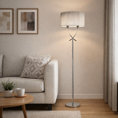Pagazzi Justina 2 Light Floor Lamp Chrome with Silver Thread Shade 152 cm