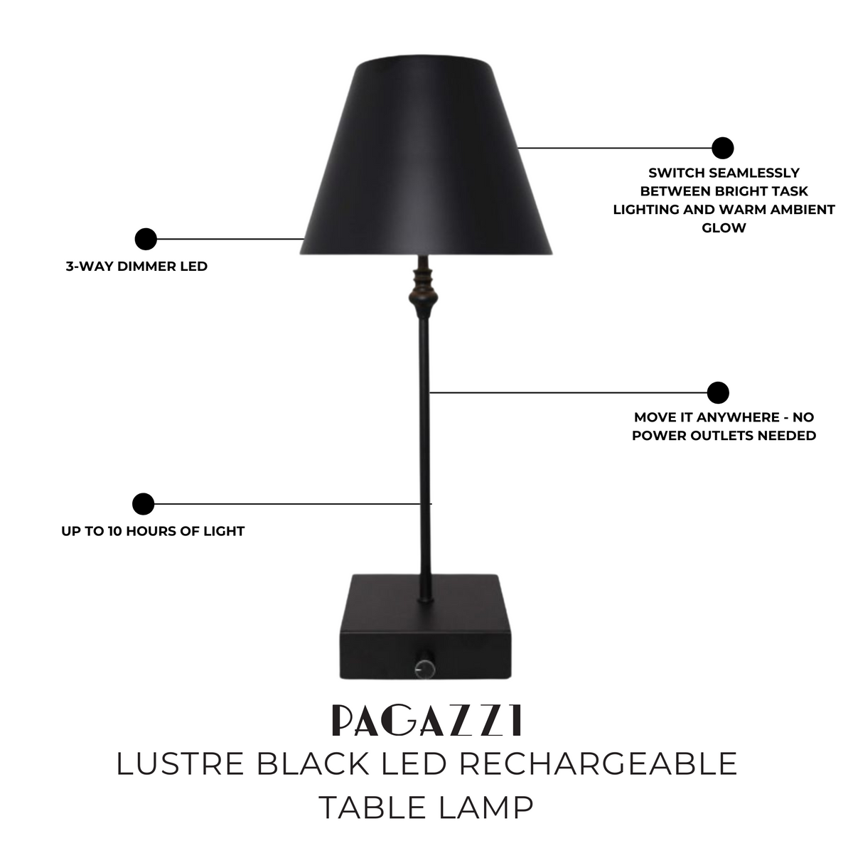 Pagazzi Lustre Rechargeable LED Table Lamp Black 45 cm