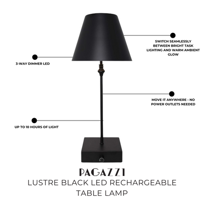 Pagazzi Lustre Rechargeable LED Table Lamp Black 45 cm