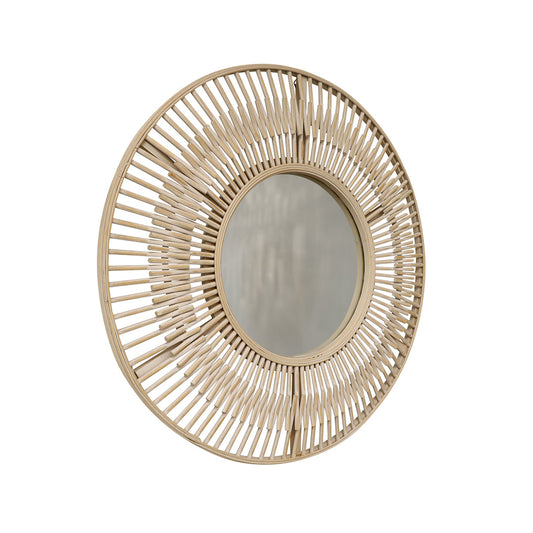 Pagazzi Koppla Whitewashed Bamboo Round Mirror 71 cm
