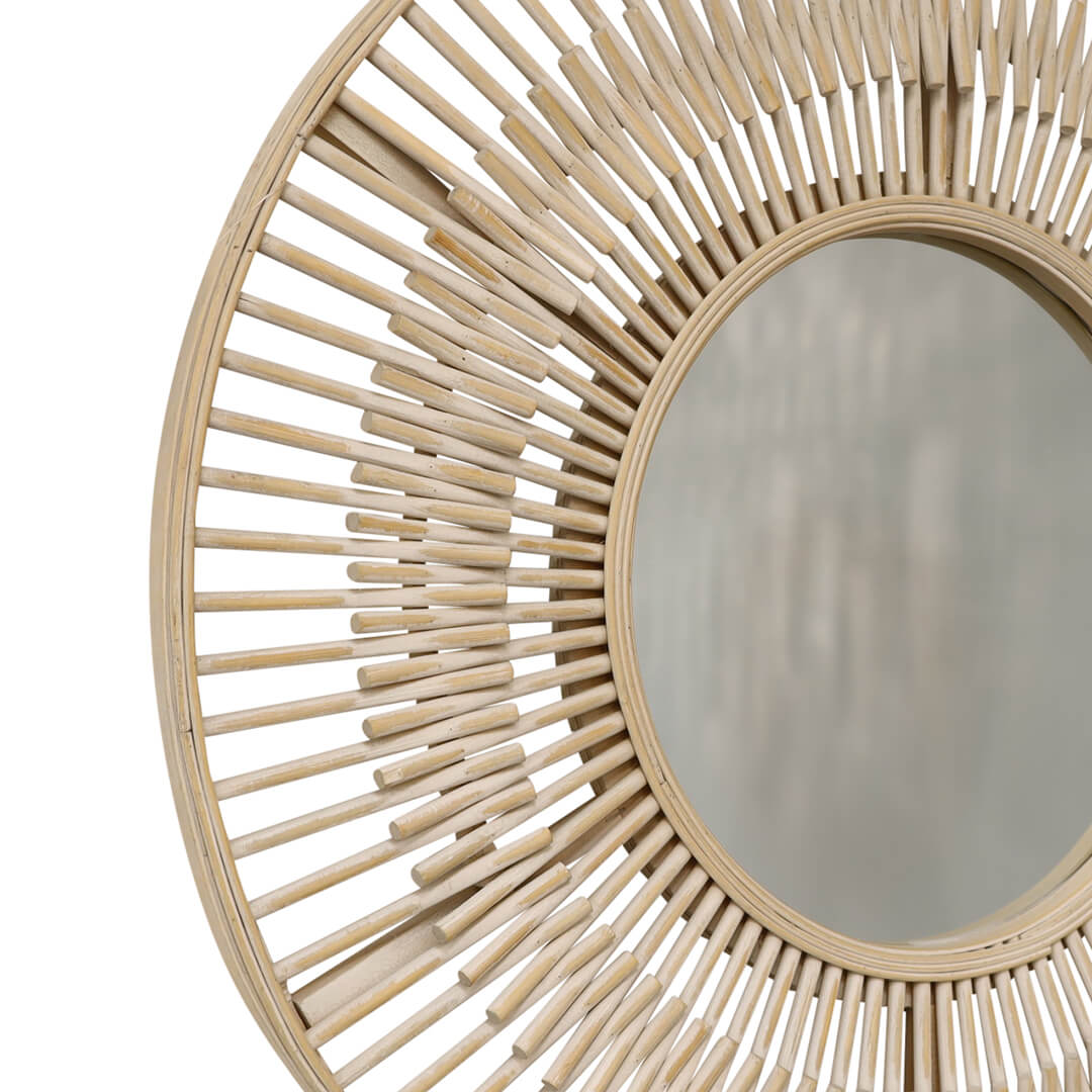 Pagazzi Koppla Whitewashed Bamboo Round Mirror 71 cm