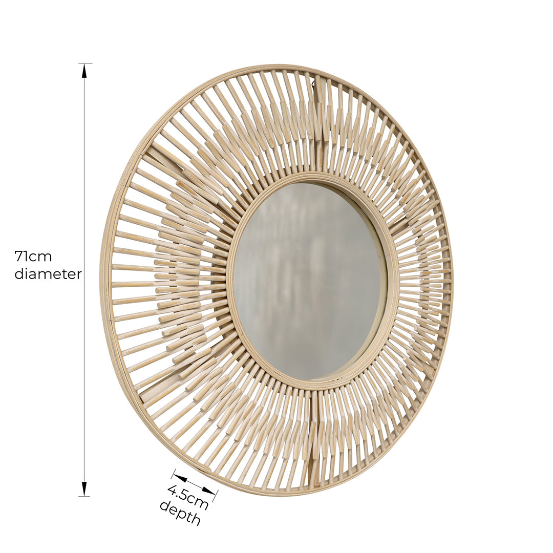 Pagazzi Koppla Whitewashed Bamboo Round Mirror 71 cm