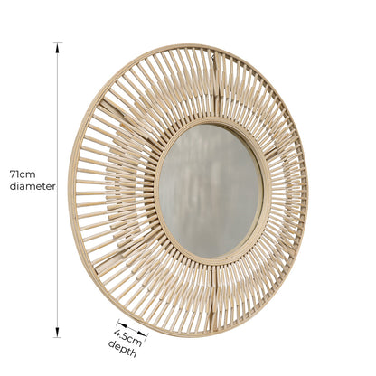 Pagazzi Koppla Whitewashed Bamboo Round Mirror 71 cm
