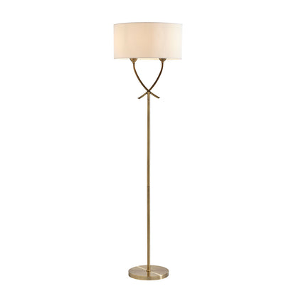 Pagazzi Justina Twin Light Floor Lamp Antique Brass with Ivory Pleated Shade 152 cm