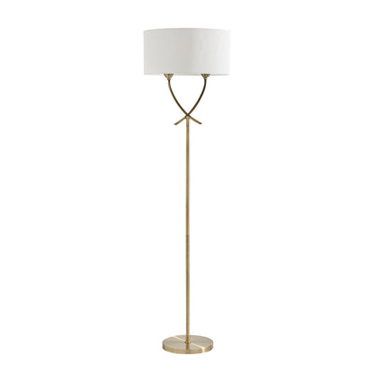 Pagazzi Justina Twin Light Floor Lamp Antique Brass with Ivory Pleated Shade 152 cm