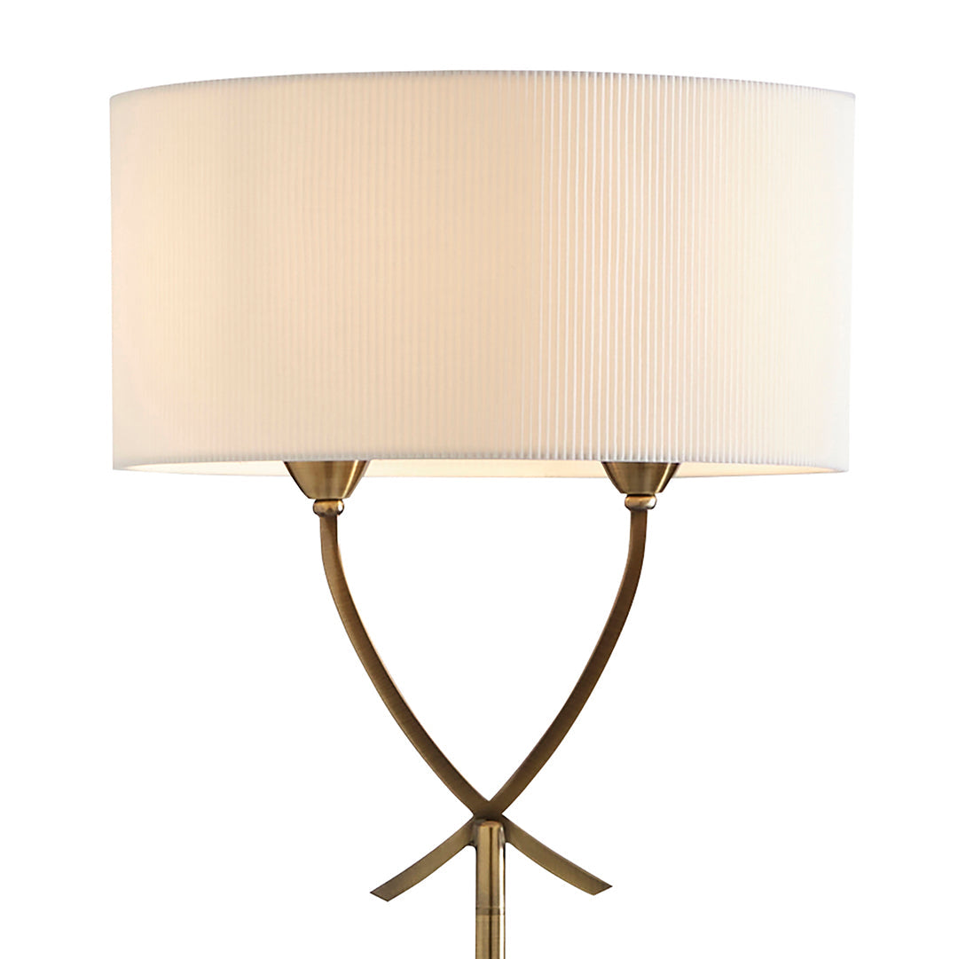 Pagazzi Justina Twin Light Floor Lamp Antique Brass with Ivory Pleated Shade 152 cm