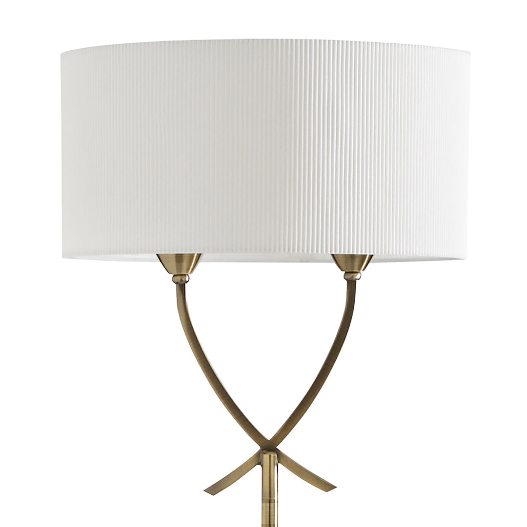Pagazzi Justina Twin Light Floor Lamp Antique Brass with Ivory Pleated Shade 152 cm