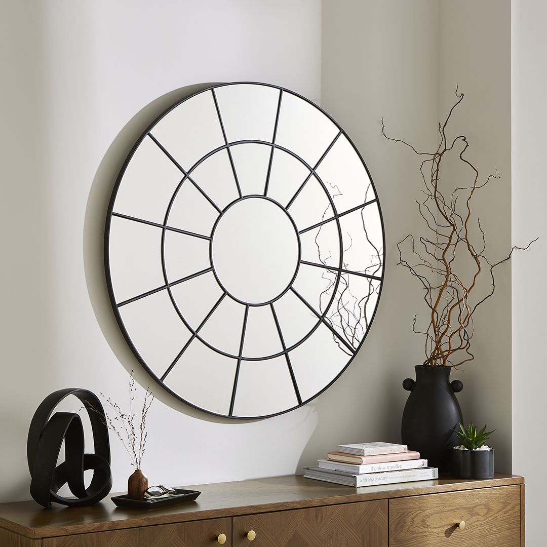 Pagazzi Pama Black Segmented Round Mirror 91.5 cm