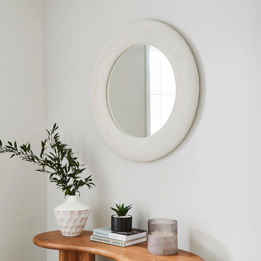 Pagazzi Bouclé Cream Round Wall Mirror 80 cm