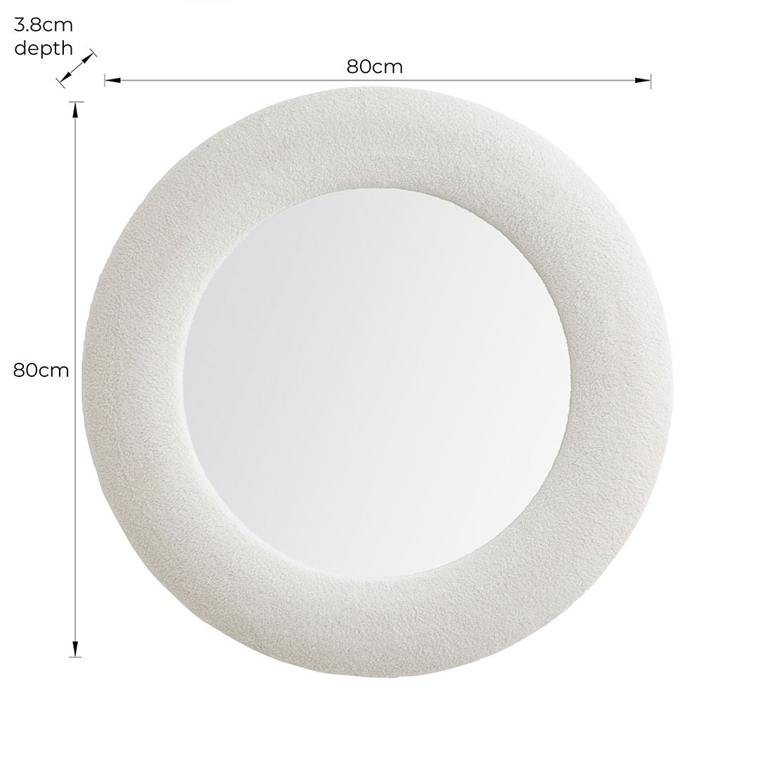 Pagazzi Bouclé Cream Round Wall Mirror 80 cm