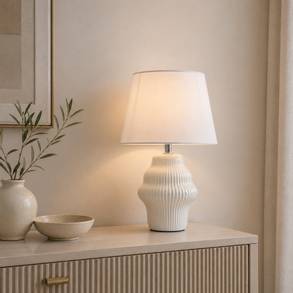 Pagazzi Alanna Ribbed Ceramic Table Lamp Ivory 30 cm