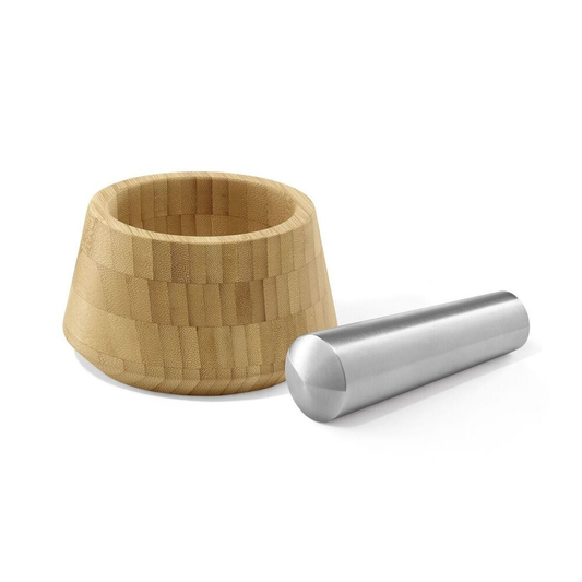 Zack Opeso Brushed Stainless Steel and Oiled Bamboo Mortar & Pestle 20216
